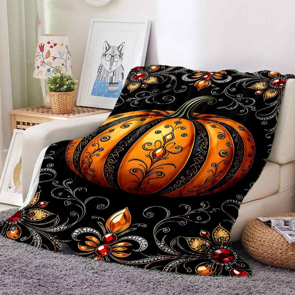 1pc Gothic Pumpkin Blanket, Lightweight Flannel Throw Blanket for Sofa, Bed, Travel, Camping, Living Room, Office, Couch, Chair, and Bed