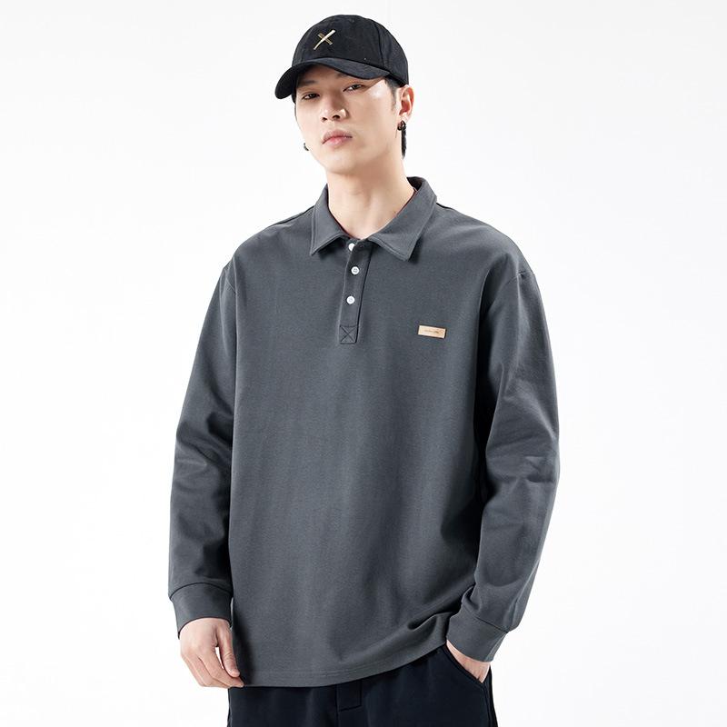 Heavy Textured Sweater Men'S Autumn Loose Lapel Polo Shirt Youth Sports And Leisure Long-Sleeved T-Shirt