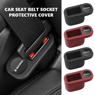BHBD3 TPE Car Seat Belt Base Anti Scratch Cover Auto Interior Accessories For VRS Octavia 1 2 3 Rapid Kodiaq Karoq Fabia Kamiq
