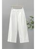 Spring High-Waisted Women's Loose Wide-Leg Cropped Trousers for Petite Figures, Elastic Waist, Slimming Casual Pants