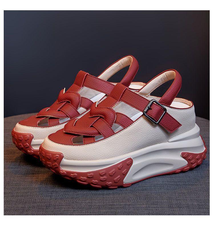 

2024 летняя женская обувь на платформе, босоножки на танкетке, полые, чтобы увеличить бизнес, корейская версия моды, римская задняя часть, пустая мать, перетаскивание 40 красный