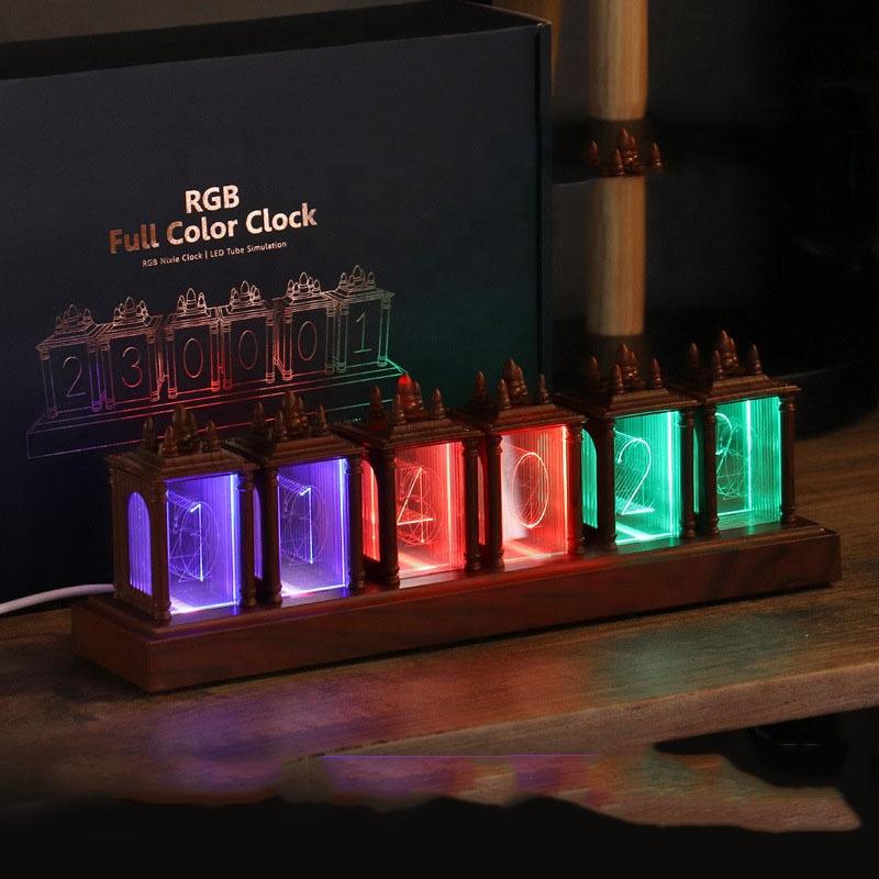 Customize Your Message with LED Nightlight Pseudo Glow Tube Digital Output Antique Table Clock