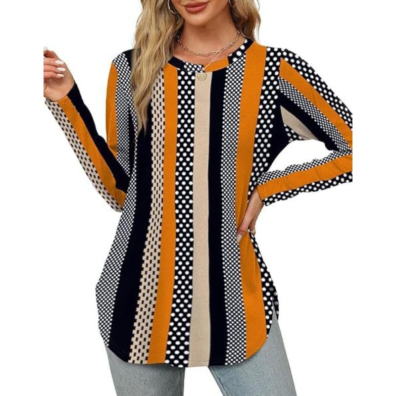 HNXC Damenmode, lässig, einfarbig, langärmelig, O-Ausschnitt, Blusen und Hemden