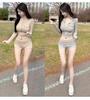 South Korea Slim Fit Pure Desire Long Sleeve Hoodie & Shorts Set for Women