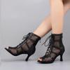 Dance Boots Women's Latin Salsa Stiletto Heel Lace-Up Boots for Tango Bachata Ballroom Party Performance Dance Shoes Heeled 7.5CM