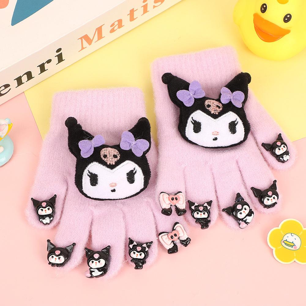 New children's gloves 2025 winter girls' Kulomi five-finger cover plus little girls' velvet to keep warm and keep out the cold finger cover