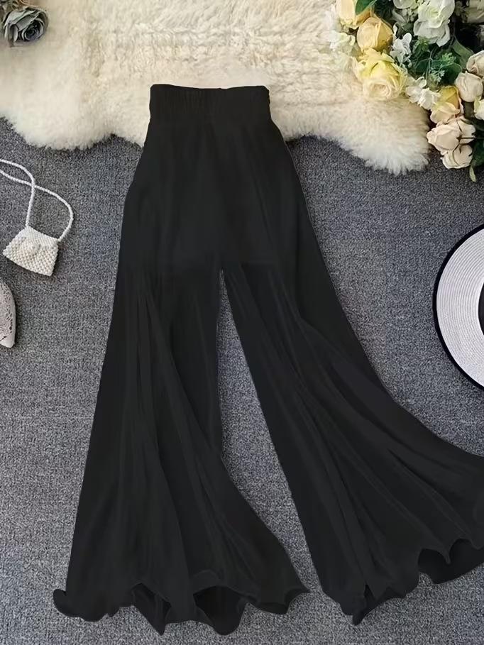Europäischer und Amerikanischer Stil Damen Sommer Rüschen Fischschwanz Weite Hosen mit Schlaghose