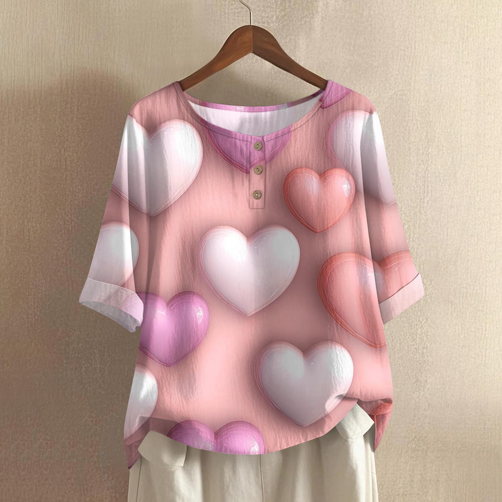 

Women s Casual And Comfortable Mid-Length Round-Neck Fashion Print Cotton-Linen Top XL кавун червоний колір