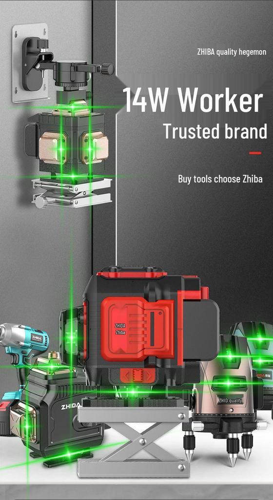 High-Precision 12-Line Green Laser Level with Automatic Self-Leveling for Outdoor Use