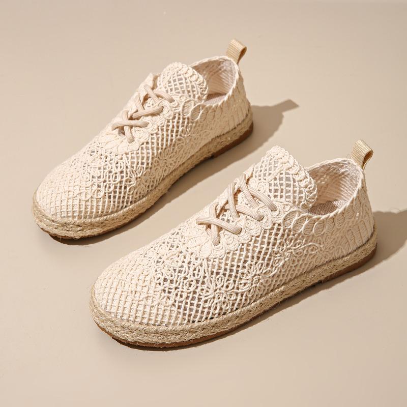 

Weave Mesh Women Flats Shoes Fashion Breathable Sport Shoes 2025 Autumn New Casual Sneakers Dress Walking Zapatillas De Mujer 43 бежевый