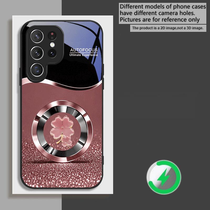 Purple Four Leaf Flower For Samsung Galaxy S20 FE S21 22 23 Plus S24 Ultra S25 Edge S24Ultra For Magsafe Glass Phone Casee