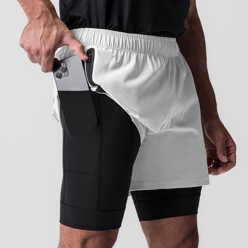 Shorts masculinos de verão, cor sólida, grandes, simples, casual, de secagem rápida, para corrida, esportivo, solto, 2 em 1, para academia, treinamento, shorts elásticos