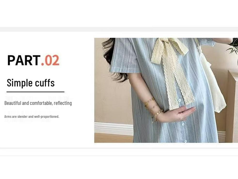 2026 Summer Korean-Style Maternity Dress: Single-Breasted, Lace Patchwork, Bowknot Design, Faux Two-Piece