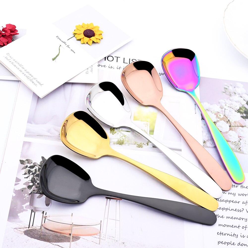 3-teiliges mehrfarbiges Geschirr aus Edelstahl mit Spiegel, quadratische Löffel, Schöpfkelle, Dessert-Eislöffel, Kinder-Restaurant-Küchengeschirr