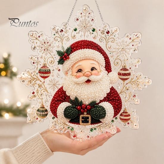 Funkelndes Edelstein-Kunstprojekt Weihnachts-Faux-Perlen-Malerei Sonnenfänger-Set, Acryl-Schneeflockenförmige Platte mit Spitze Kreatives Geschenk für Frauen Kante, 3D