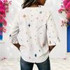 Womens Plus Size V Round Neck Mid Sleeve Front Button Trendy Casual Loose Everyday Ladies Blouse