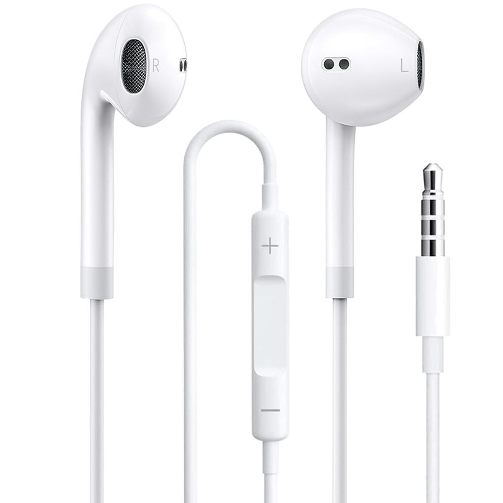 Wired Earphones with Can Make Volume Stereo White Microphone, Calls, Control, Earphones, 3.5mm Jack, Headphones,
