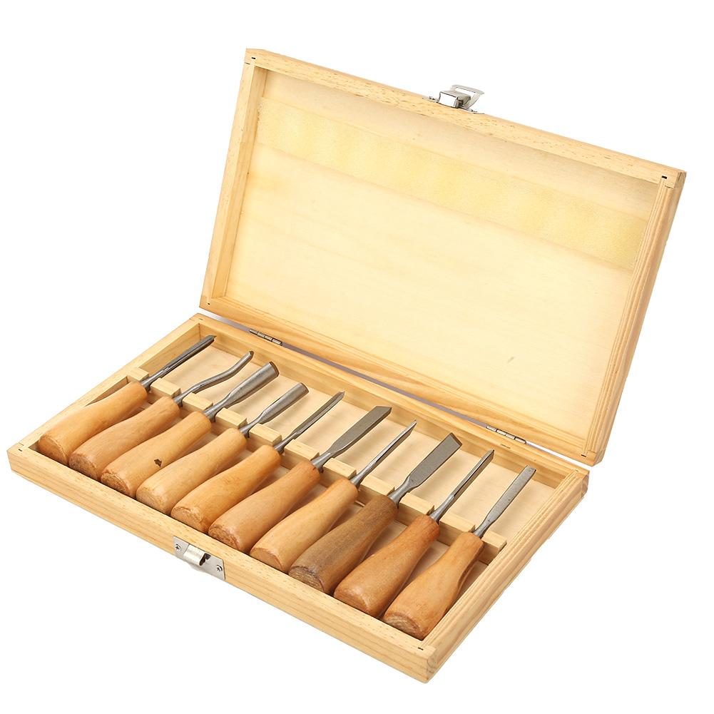 10Pcs High Hardness Wood Handle Carving Knife Chisel Kit Set Woodworking Hand Tool