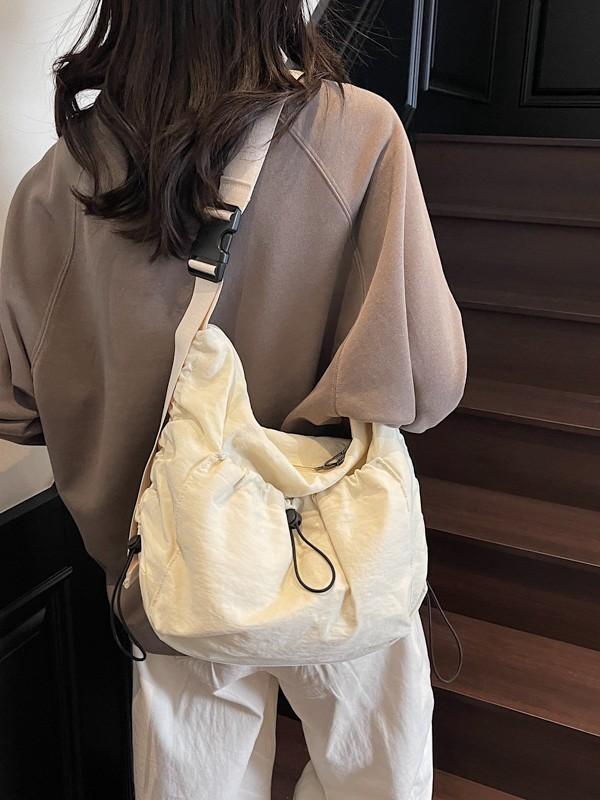 Nylon Casual Crossbody Bag For Women With Drawstring Closure For Daily Use