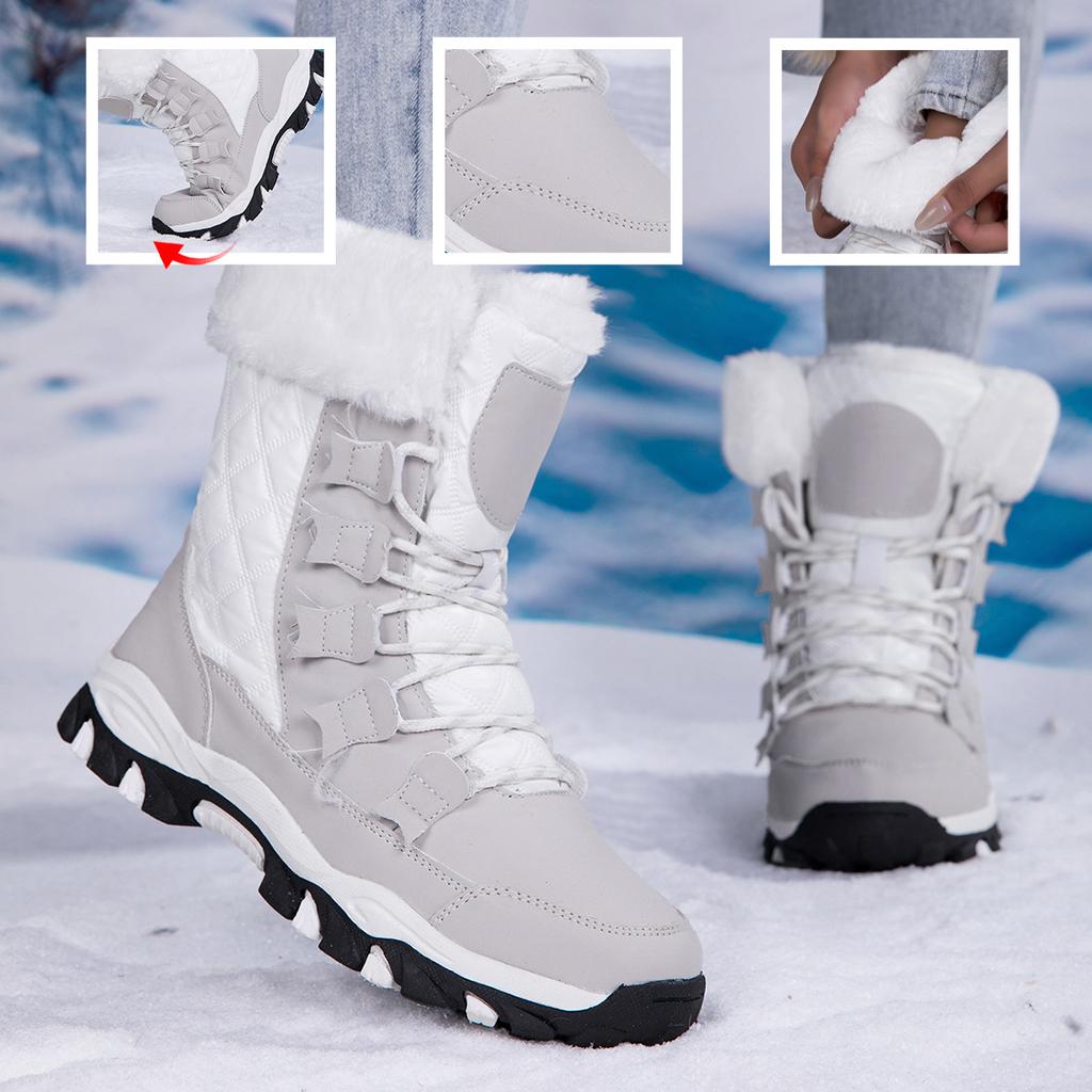 Fashion High-top Boots Women's Fur-lined Snow Boots Warm Cotton Shoes Winter Outdoor Hiking Sneakers Plush Walking Shoes