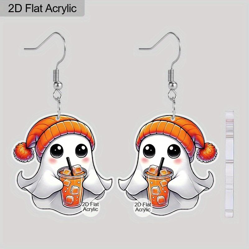 

2D Плоские Акриловые Милые Серьги-Подвески в виде Привидения на Хэллоуин и Кофейной Чашки, Подходят в качестве Праздничного Подарка для Женщин, Ювелирные Украшения для Украшения Праздничной Вечеринки.