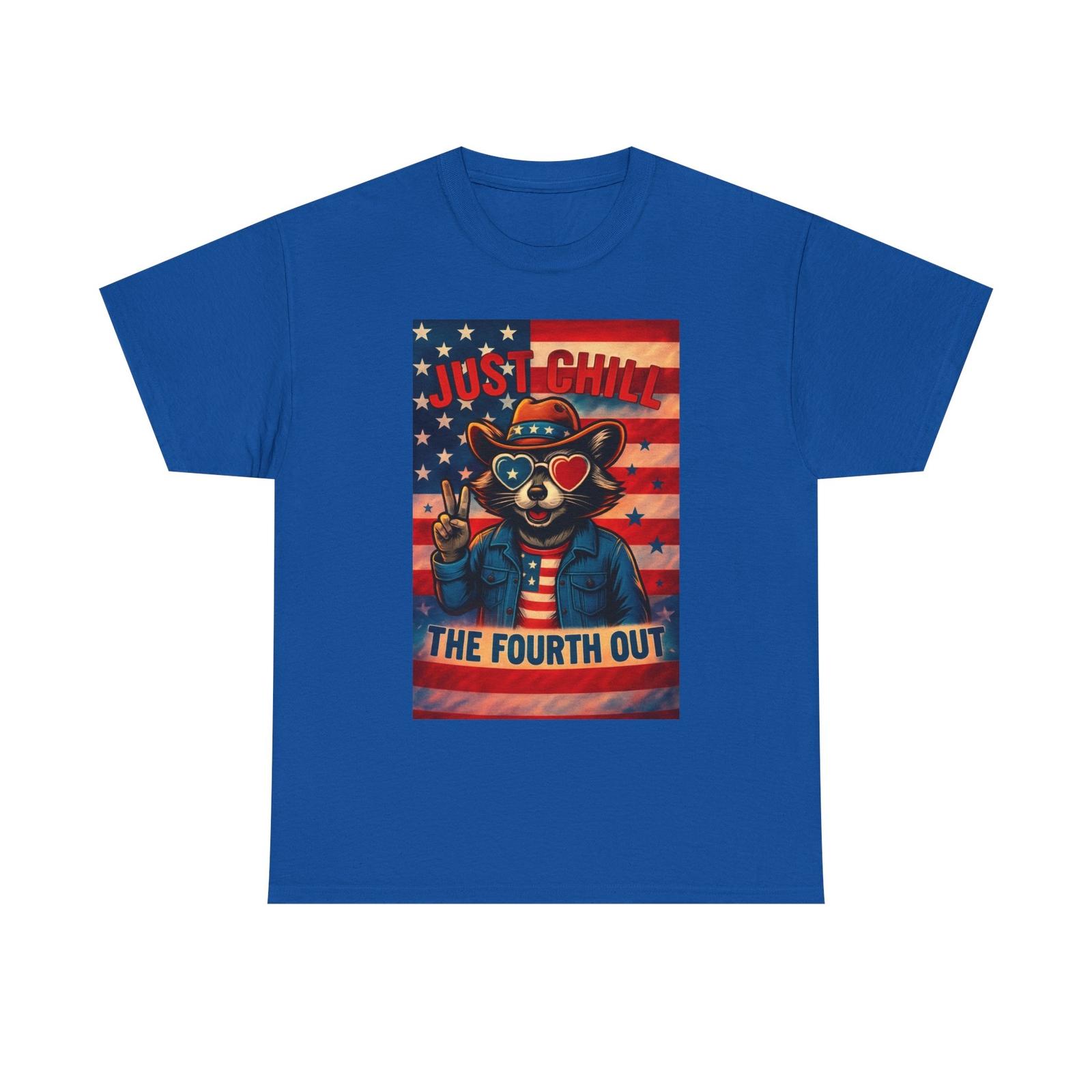 Just Chill Raccoon Unisex Heavy Cotton Tee | Fourth of July Shirt, Patriotic Tee XL