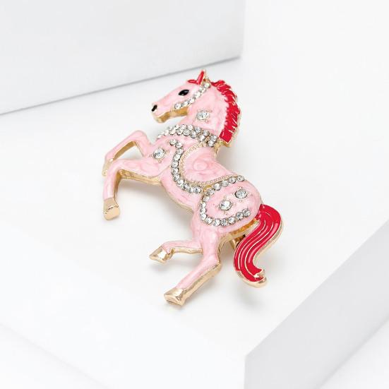 Brooch Pin Galloping Horse Enamel Rhinestones Studded Brooch Chinese Zodiac Year of Horse Brooch Clothing Decoration