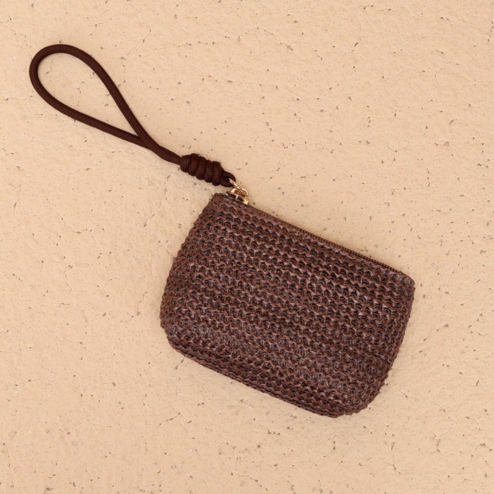 Fashion Women Girls Zipper Change Pouch Women Mini Straw Wallets Coin Purses Card Holder Money Bag