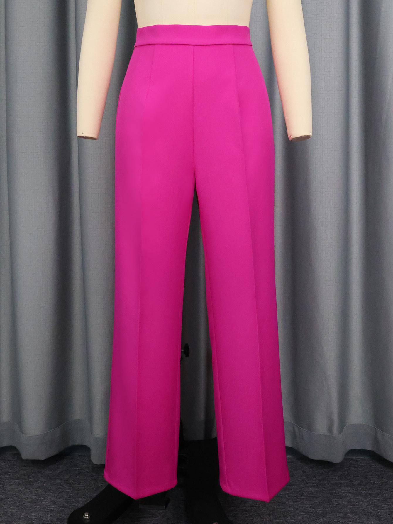 

Rose Red Bow Collar Blazer & High Waist Straight Leg Pants Suit XL