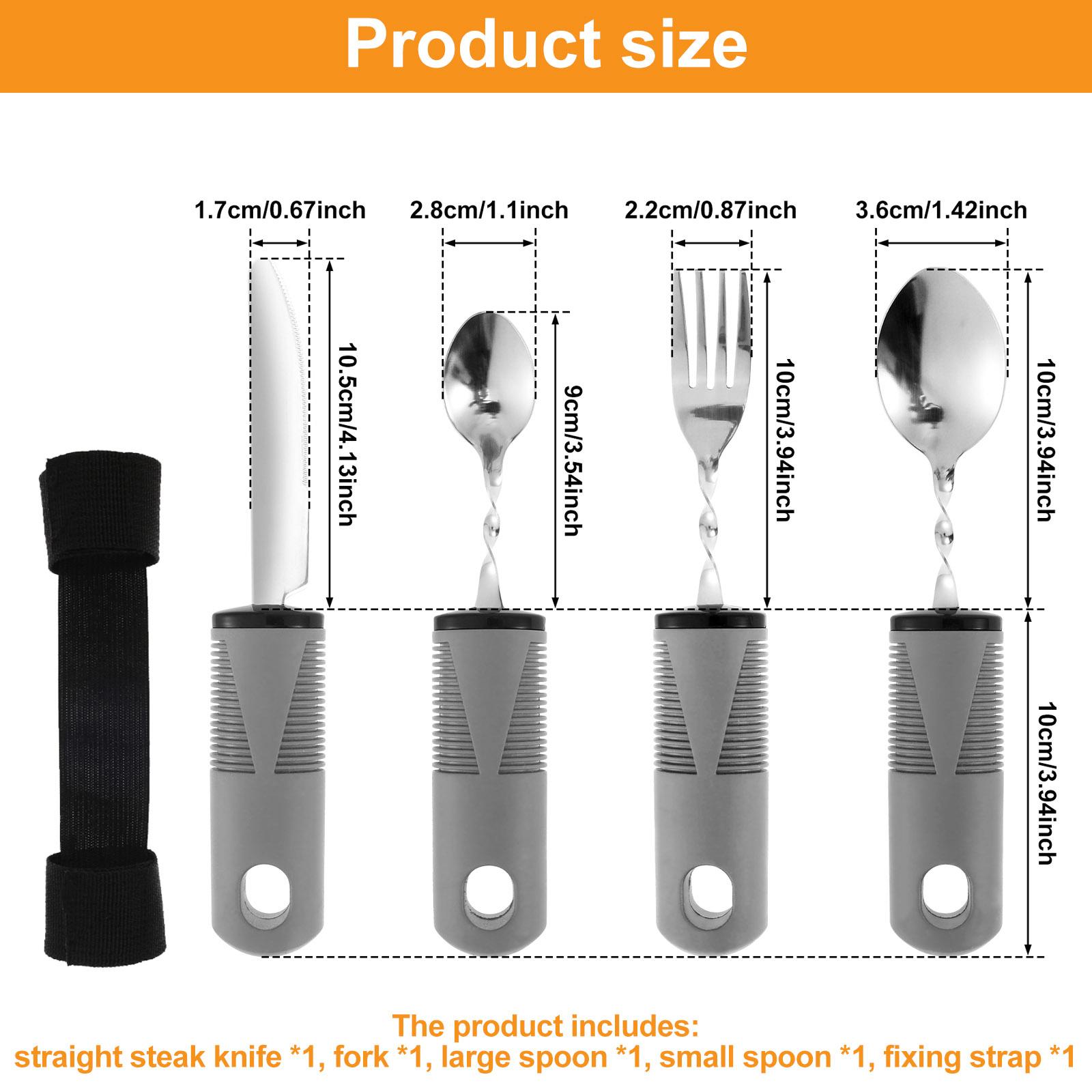 

4pcs Adaptive Utensils Set Knife, Fork, Spoons Stainless Steel Adaptive Utensils for Hand Tremors,Elderly, Arthritis,Parkinsons серый