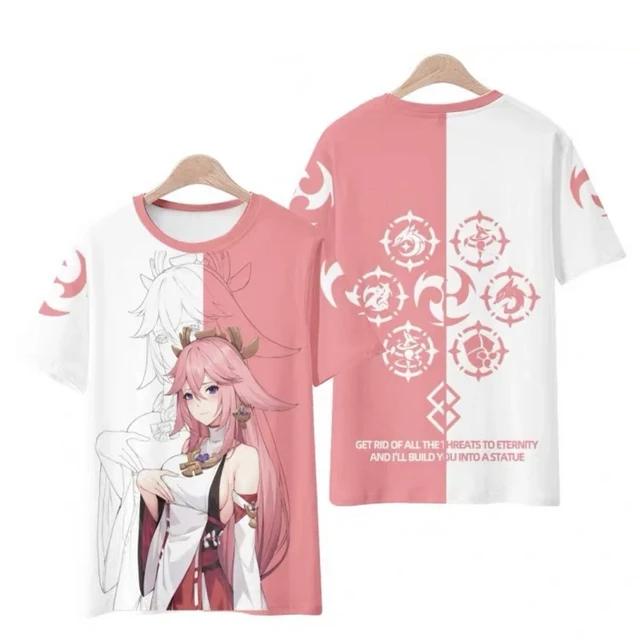 2026 Summer New Fashion Source Impact 3D Printed T-shirt Anime Game Yae Miko Street Men's and Women's Casual Oversized T-shirt Y