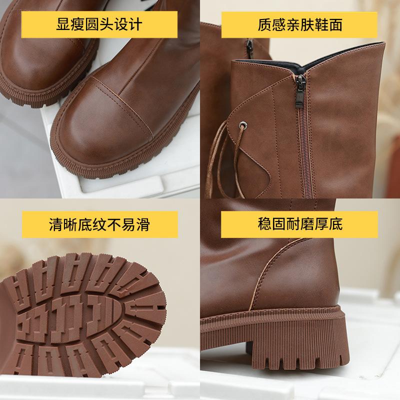 Augustine Sonderangebot Lange Stiefel Damen Herbst und Winter Dicker Absatz Dicke Sohle Retro Britische Street Fashion Ritterstiefel