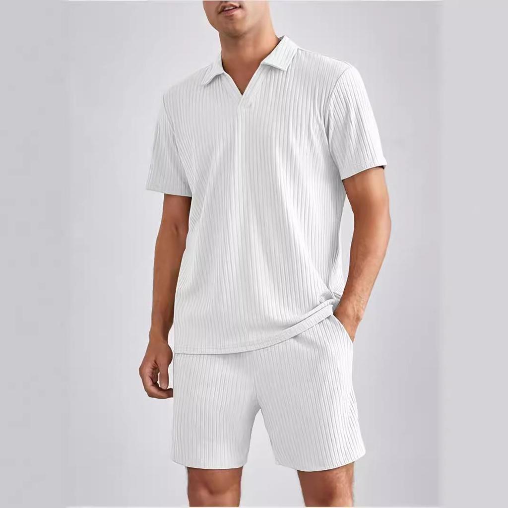New Summer Fashion Casual Polo Short-sleeved Shirt Shorts Two-piece Men's Suit