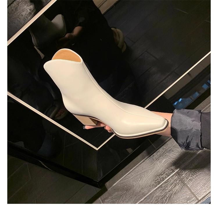 Cowhide version~ French small boots leather pointed head v-mouth short western boots women's thick heel high heel and ankle boots Martin boots