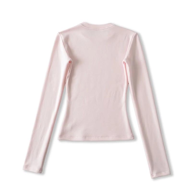 Women's American-Style Long Sleeve Fitted T-Shirt with Stylish Shoulders, Perfect for Autumn and Winter, Imitation Wool Base Layer.