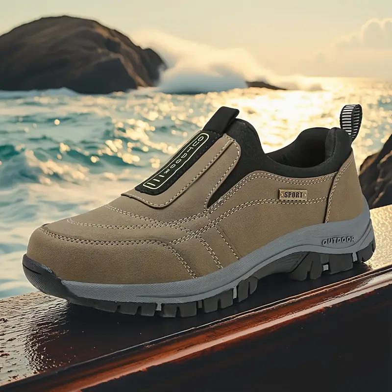 Men'S Slip-On Hiking Shoes - Thick Cushioned Sole, Breathable Fabric Upper, Lightweight & Comfortable for Outdoor Walking