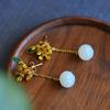Original Design Inlaid Natural Hetian Jade Osmanthus Long Earrings For Women Chinese Style Classical Exquisite Jewelry