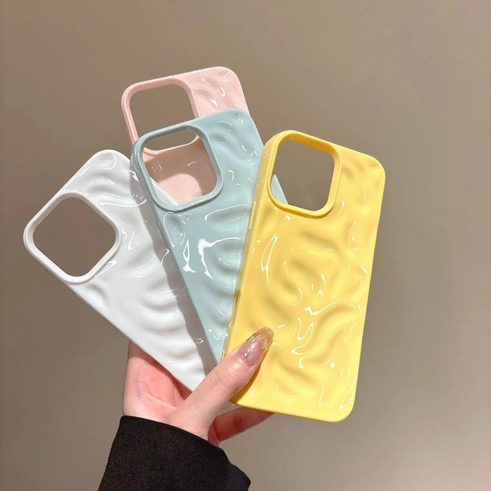Lovely 3D Irregular Wrinkle Meteorite Phone Cases For iPhone 17 16 15 14 Plus 13 12 11 Air Pro Max Shockproof Glossy Soft