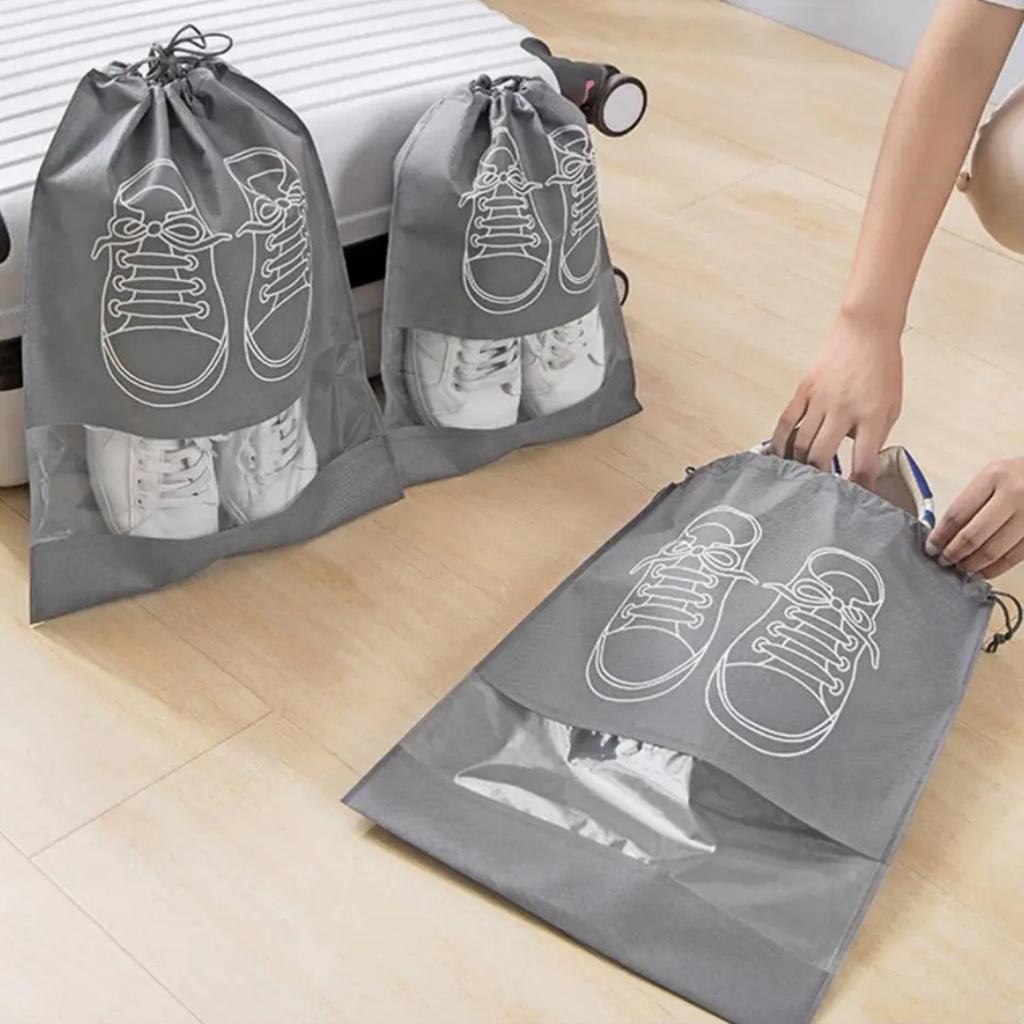 5pcs/set Shoe Storage Bag With Thickened Non-woven Fabric Strap Mouth Large Capacity Travel Waterproof Shoe Bag Moistureproof