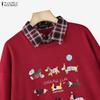ZANZEA Women Casual Lapel Neck Long Sleeve Print Patchwork Loose Blouse