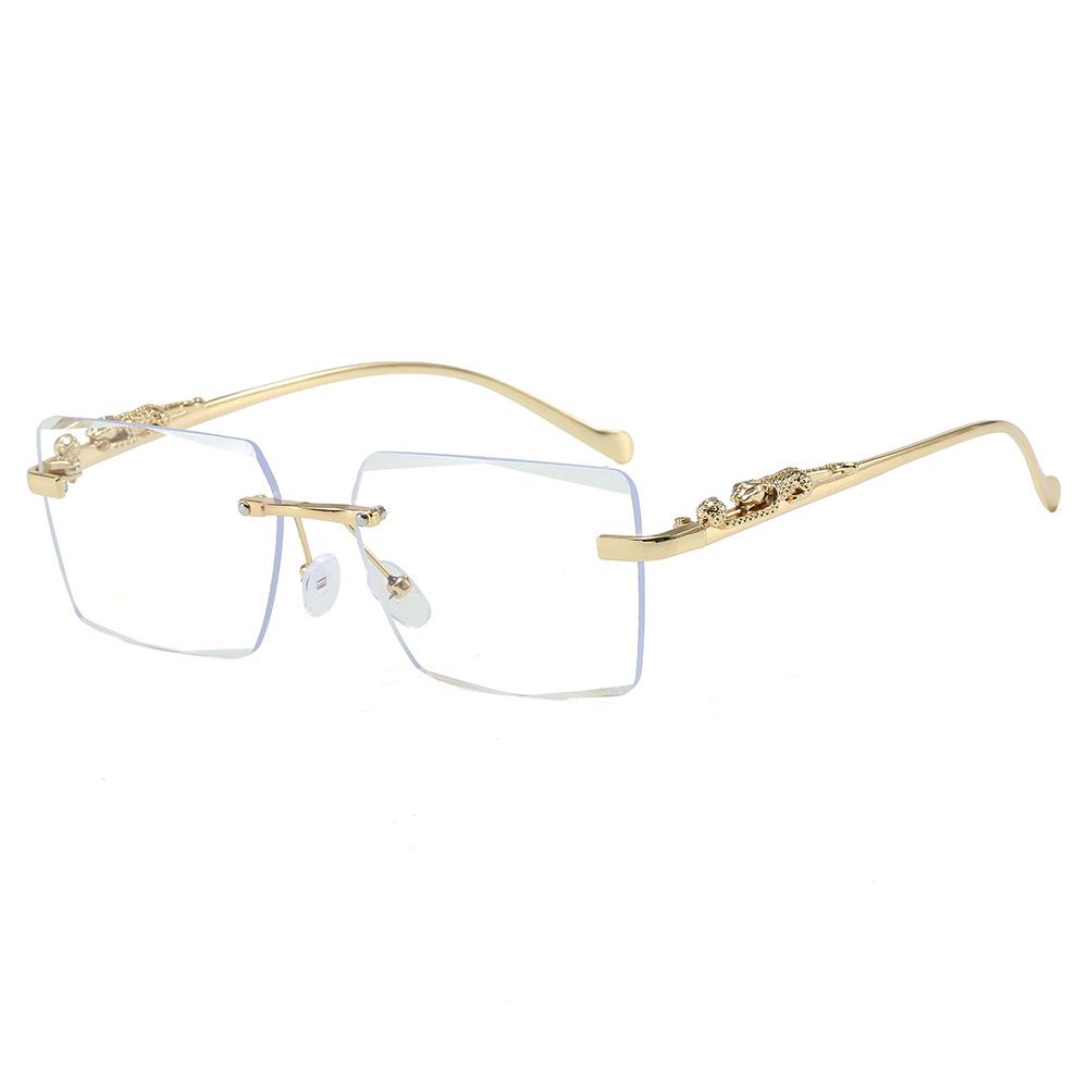 Frameless Leopard Print Retro Square Sunglasses with UV Protection