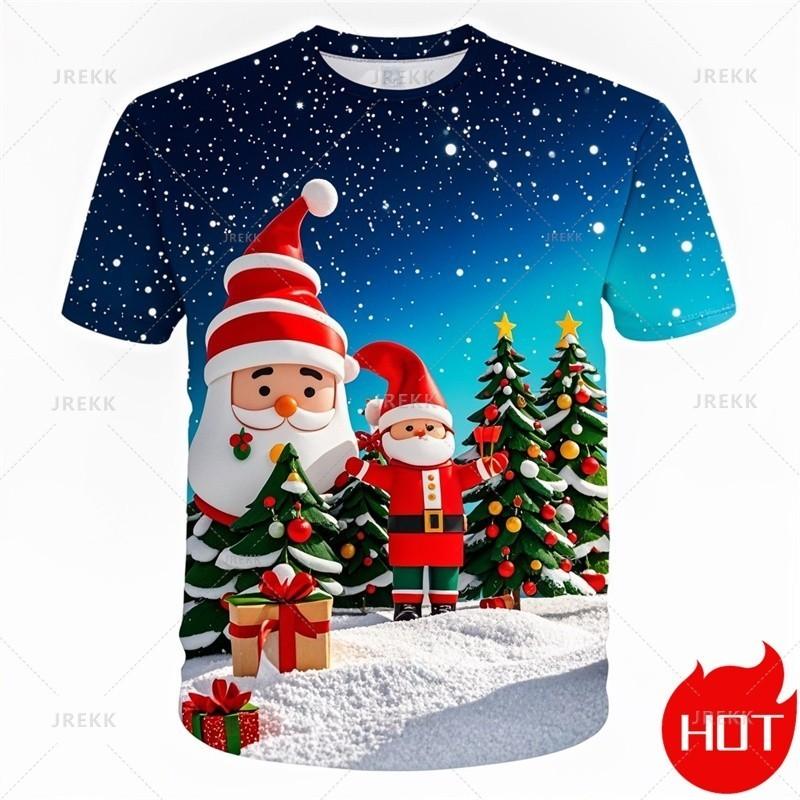 Summer Fashion 3D Printed Merry Christmas T-shirt Cute Shirt Santa Claus Pattern Men's T-shirt Street Wear T-shirt