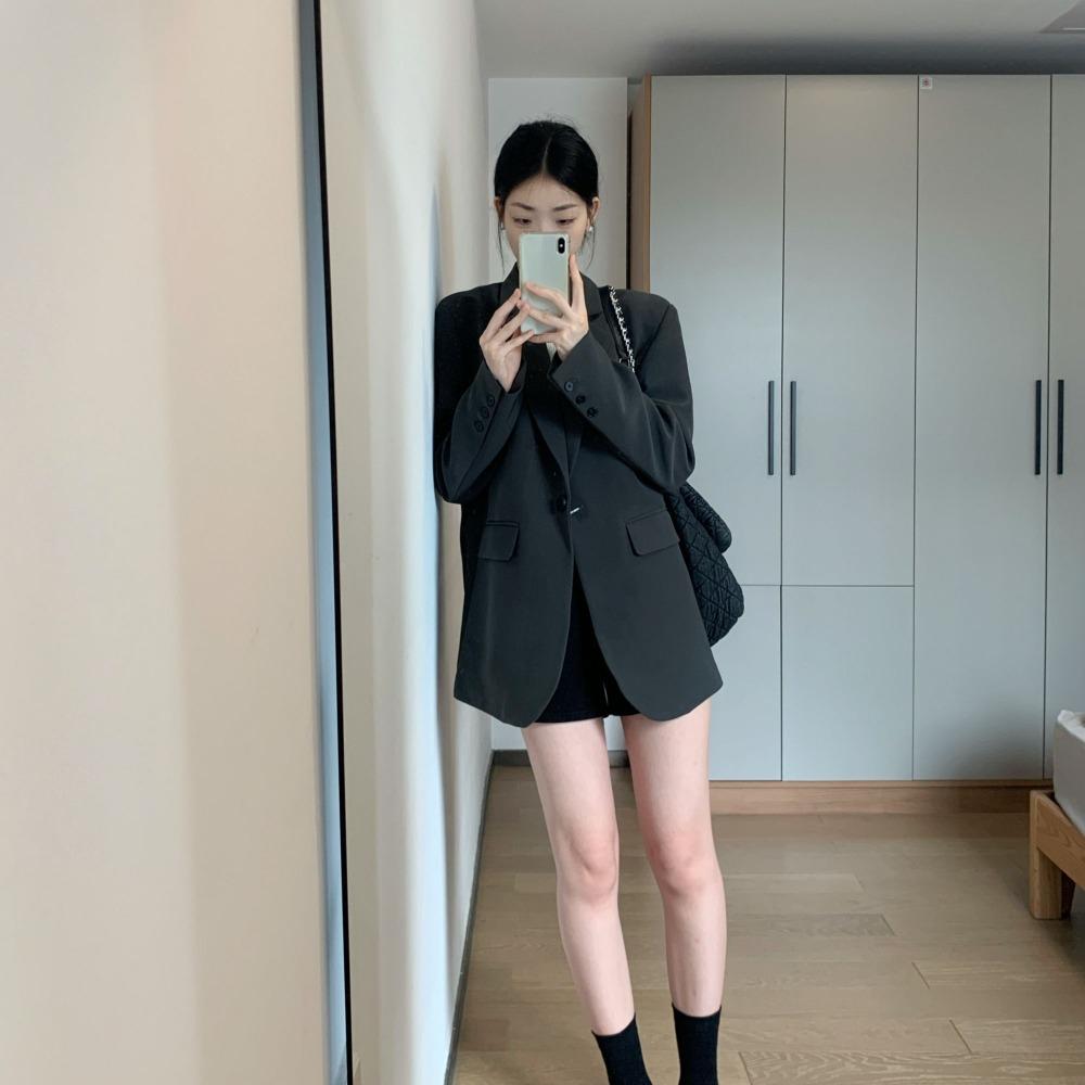 Elegant Gray Blazer for Women Autumn Casual Loose Fit Oversized Womens Suit Jacket