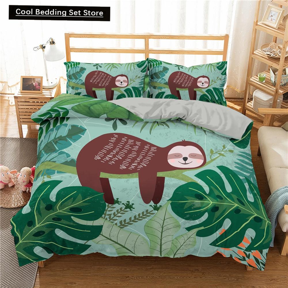 Cartoon Sloth Bedding Set for Bedroom Home Manga Style Sloth Print Duvet Cover Lazy Sleeping Australian Animal Soft Quilt Cover
