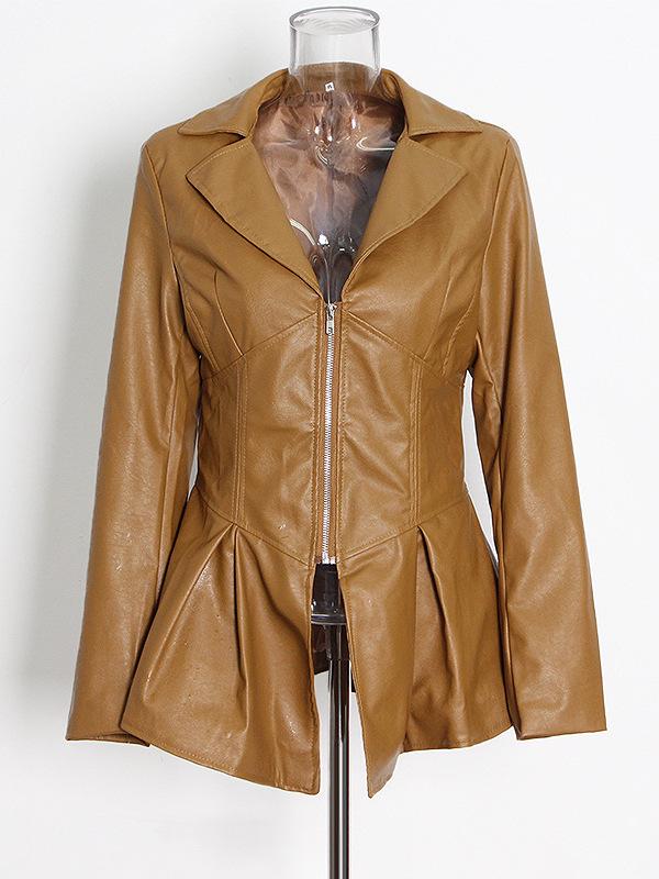 Chic Spring 2026 Women's Leather Jacket - Stylish Waist-Cinched Slim Fit in Solid Color