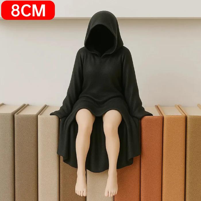 

3D Mysterious Statue Gothic Black Robe Queen Figure Sculpture Masked Women Sitting Figure Bookshelf Sculpture Home Desktop Decor 8CM