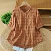 DIMANAF 2026 Plus Size Summer Women Blouse Shirts Tunic Oversize Loose Casual Cotton Lady Tops Vintage Plaid