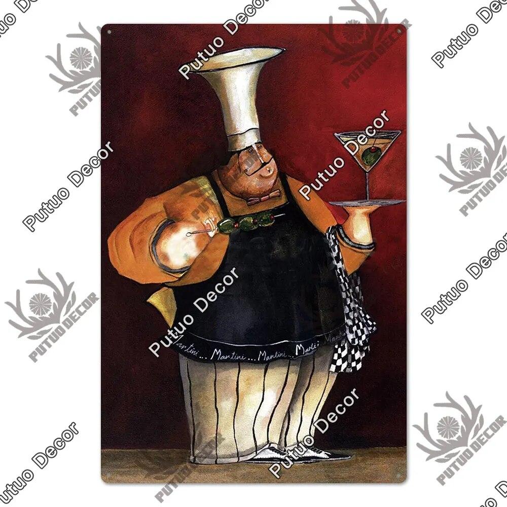 Putuo Decor Chef Metal Painting Retro Tin Sign Cook Kitchen Vintage Wall Decor Restaurant Diner Bistro