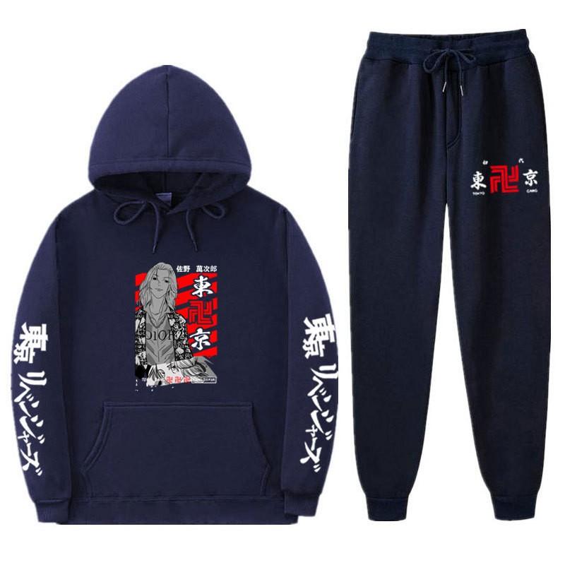 Mens Streetwear Hooded Sweatshirt Set Loose Fit Winter Warm Fleece Lined Casual Tracksuit