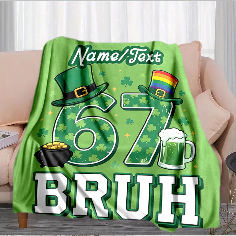 1PC Custom Name St. Patrick's Day Celebration Flannel Blanket Versatile,all-season Throw Suitable for the Living Room,bedroom,camping,travel,and Gift